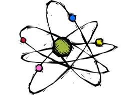 Colorful cartoon drawing of the atom clipart