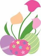 easter eggs among flowers as a graphic image