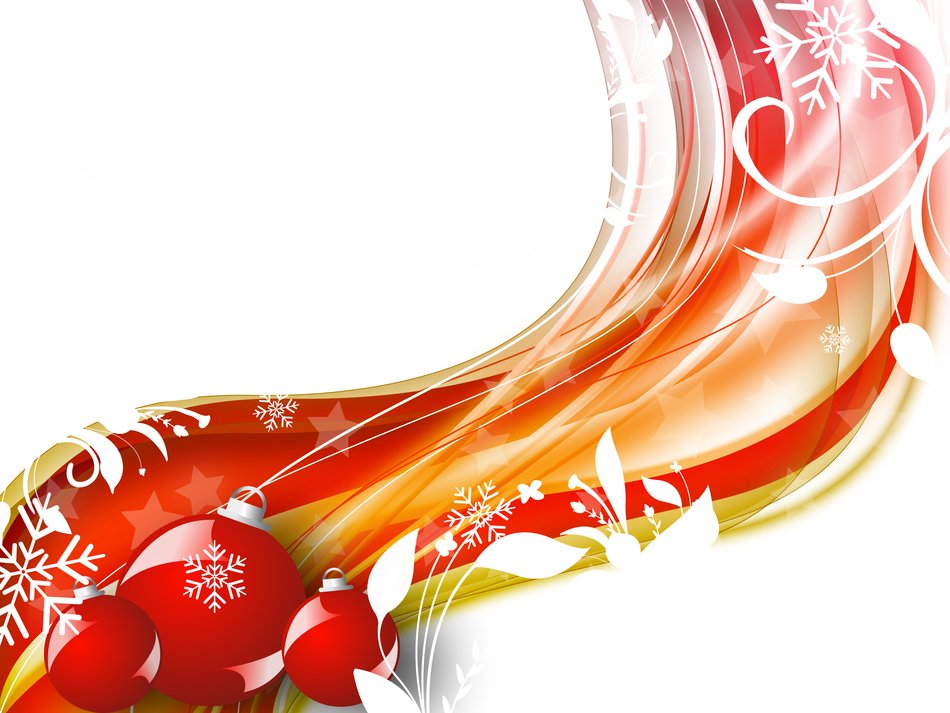 Christmas background with red balls and white leaves