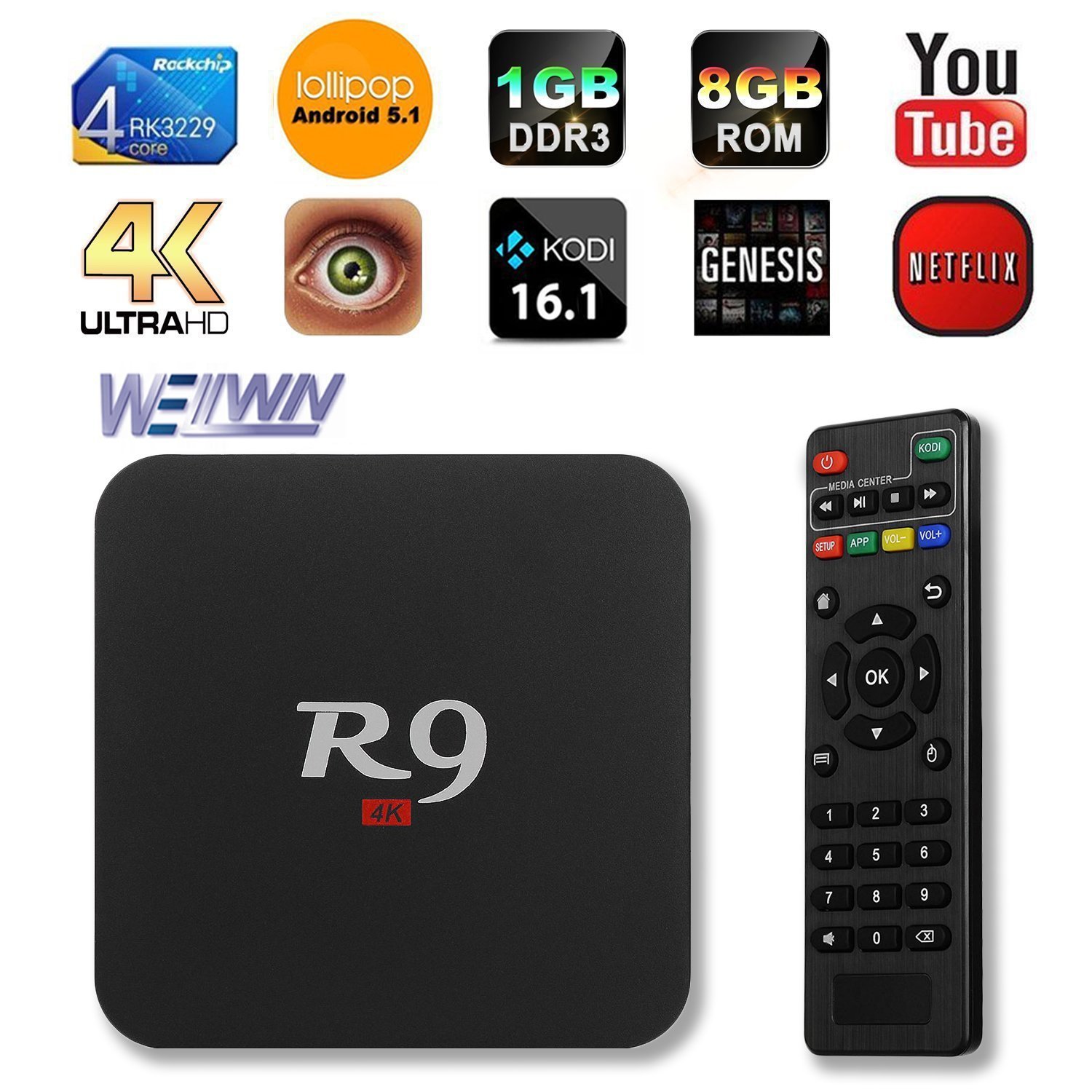 R9 Android TV Box RK3229 Quad Core 1GB/8GB Android 5.1 KODI 16.1 WiFi 2 ...