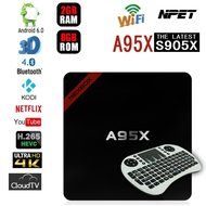 NPET NEXBOX A95X Android 6.0 TV Box S905X 2GB 8GB Kodi 16.0 Bluetooth 4k 3D WIFI with White Wireless Keyboard