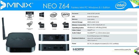 Jesurun MINIX NEO Z64 (Windows 8 installed) Quad-Core Smart TV Box Mini PC &amp; Media Streaming Player, 1.8GHz Intel... N6