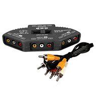 Black 3 Way Port Audio Video AV RCA Switch Selector Box Splitter &amp; 3 RCA Cable N7
