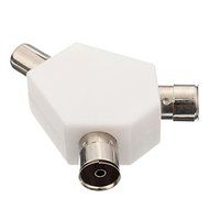 1 Coaxial Plug To 2 Female TV 9.5 Aerial Coaxial Socket Splitter Convertor White N3