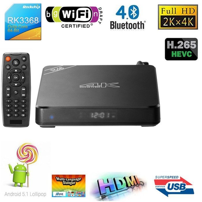 CiBest Smart TV Box Android 5.1 Lollipop RK3368 Octa Core 1GB RAM+8GB ROM 2.4G/5G WiFi 4Kx2K Kodi XBMC (1GB) N2
