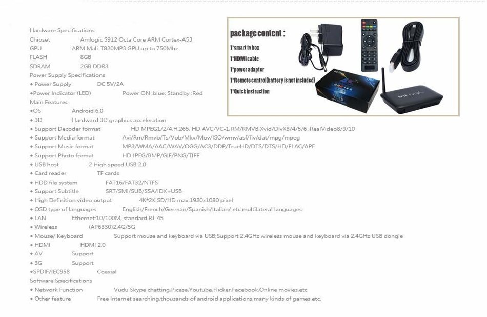 SinKinFon Int SKF-i8 4K HD Bluetooth 4.0 Android TV Box Android 6.0 Qcta Core Smart TV Box 2GB 8GB, Amlogic S912... N7