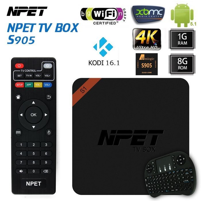NPET NEW S1 S905 Android 5.1 TV Box Kodi 16.1 Full Loaded 100M Ethernet Streaming Media Player Support Phone Control... N10