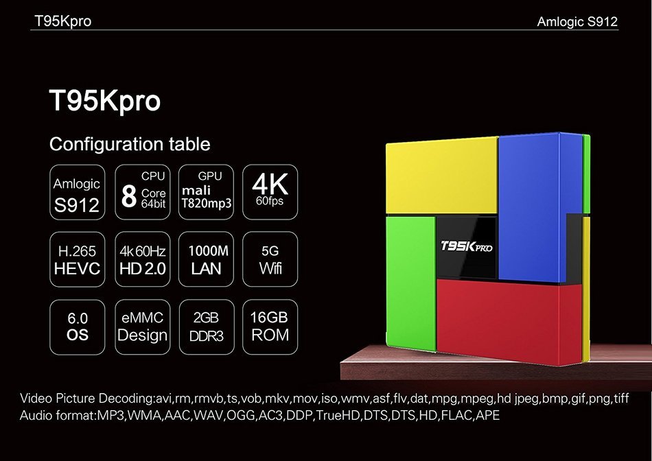 KOLOF T95K Pro Amlogic S912 TV BOX 2GB 16GB Octa Core Android 6.0 HD 4K 1080P 3D Streaming Media Players Support... N6
