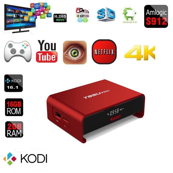 Edal Android 6.0 TV BOX, T95U Pro Kodi 16.1 Amlogic S912 Octa-core 2GB 16GB LAN 100M/1000M with Fully Loaded Unlocked... N4
