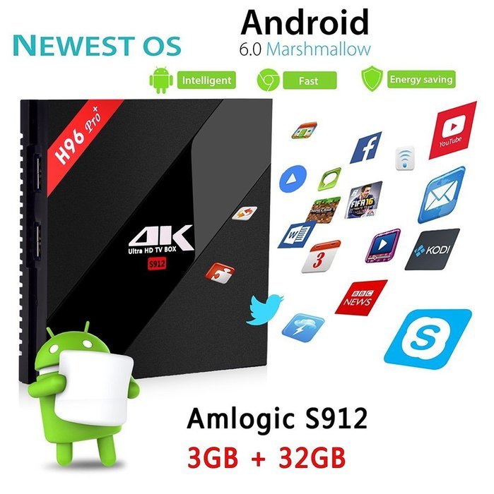 VIGICA H96 Pro Plus 3G 32G Android TV BOX 6.0 Amlogic S912 Octa core Streaming Media Player Wifi 2.4G/5G HDMI... N5