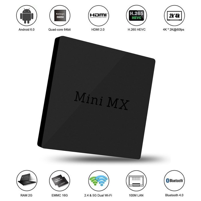 Docooler MiniMX Smart Android 6.0 TV Box (Amlogic S905X Quad Core 64bit 2GB / 16GB KODI16.1/XBMC VP9 UHD 4K HDMI...