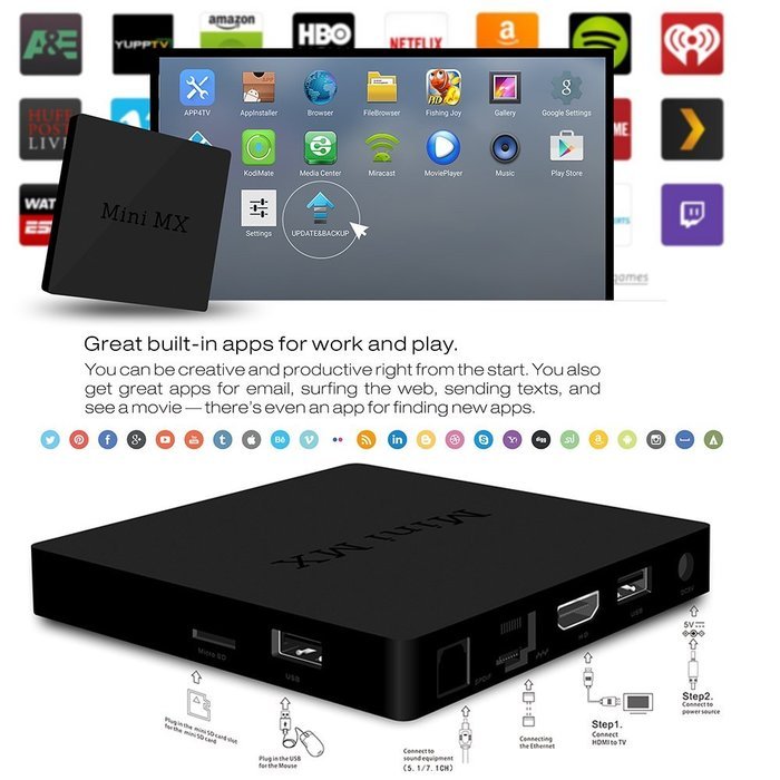 Docooler MiniMX Smart Android 6.0 TV Box (Amlogic S905X Quad Core 64bit 2GB / 16GB KODI16.1/XBMC VP9 UHD 4K HDMI... N4