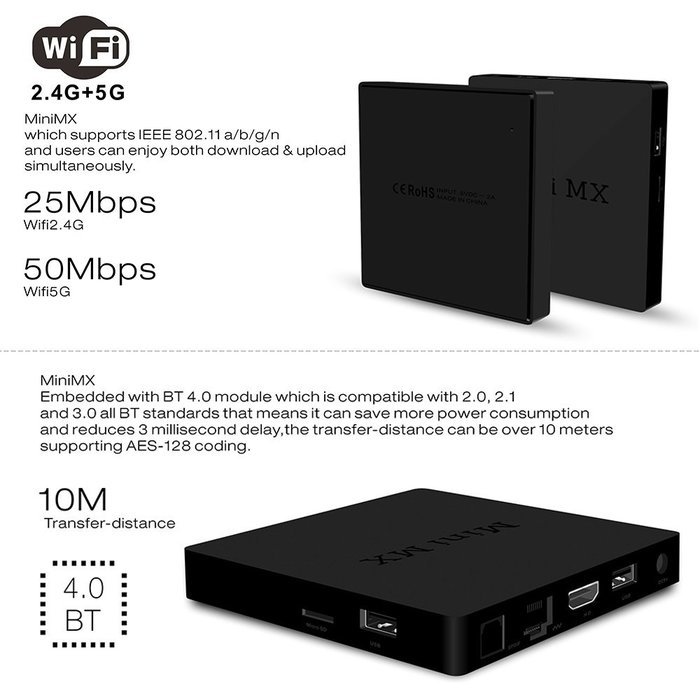 Docooler MiniMX Smart Android 6.0 TV Box (Amlogic S905X Quad Core 64bit 2GB / 16GB KODI16.1/XBMC VP9 UHD 4K HDMI... N6