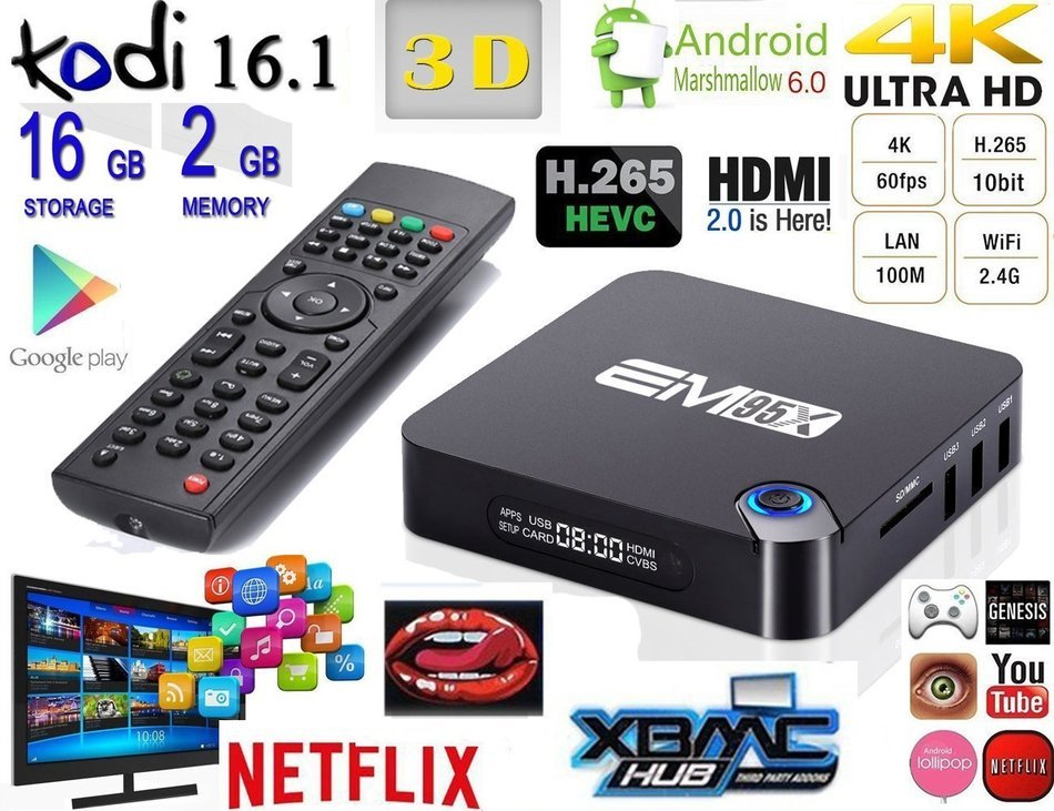 BAIVON 2GB/16GB EM95X TV BOX,Android 6.0 Marshmallow S905X CPU 4 Core KODI 16.1 Full-loading with Bluetooth 4.0...