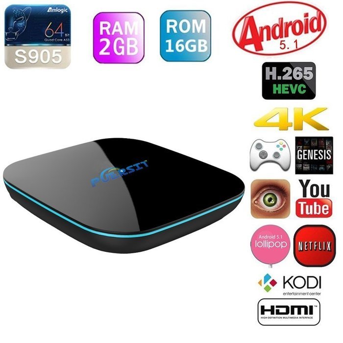 2016 NEW Puersit [2GB/16GB/4K] Q-Box Quad-Core A53 Android 5.1 Smart TV BOX Amlogic S905 Streaming Media Player...