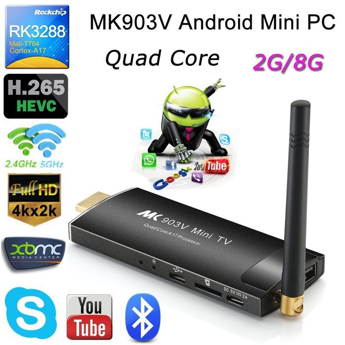 Mk903v Rk3288 Quad Core Cortex A17 Android 4.4 Smart Mini Pc Tv Stick 2G RAM 8GB ROM Ultra Hd 4k Hdmi Wifi H.264...