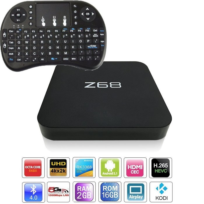 Z68 RK3368 Android 5.1 TV Box Bluetooth 4.0 64bit Octa Core H.265 4K 2GB RAM 16GB ROM XBMC KODI Smart Media Player...