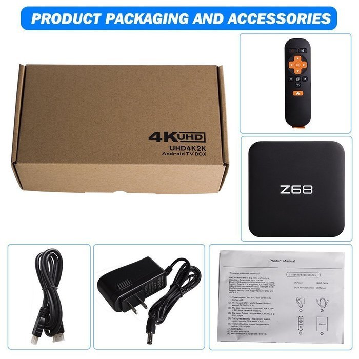 Z68 RK3368 Android 5.1 TV Box Bluetooth 4.0 64bit Octa Core H.265 4K 2GB RAM 16GB ROM XBMC KODI Smart Media Player... N6