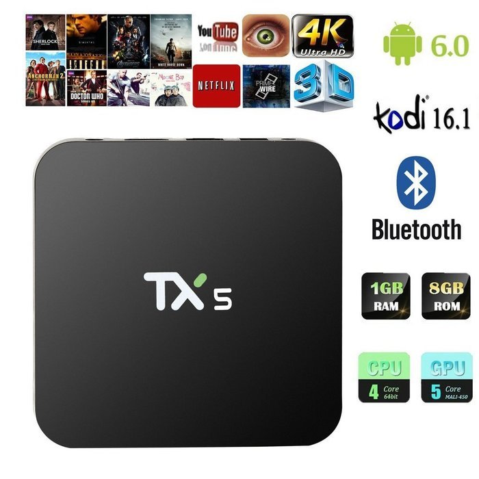 TX5 Smart Android TV Box Android 6.0 Marshmallow S905X 2.0GHz Streaming Media Player with Kodi 16.1 Fully Loaded...