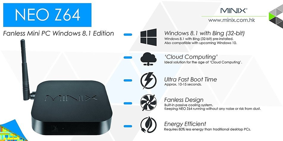 Jesurun MINIX NEO Z64 (Windows 8 installed) Quad-Core Smart TV Box Mini PC & Media Streaming Player, 1.8GHz Intel... N5