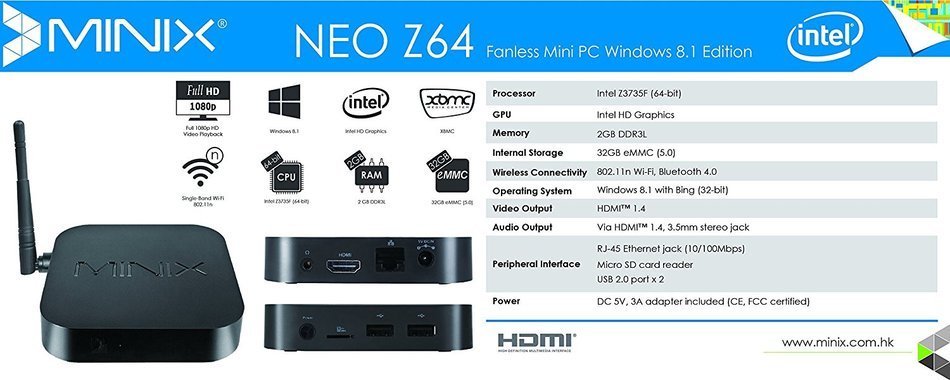 Jesurun MINIX NEO Z64 (Windows 8 installed) Quad-Core Smart TV Box Mini PC & Media Streaming Player, 1.8GHz Intel... N6