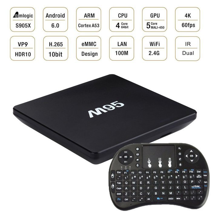 Orask M95 Real 4K 3D TV Box Google Android 6.0 Amlogic S905X Chip 1G RAM 8G ROM Bluetooth 4.0 Kodi 16.1 Smart...