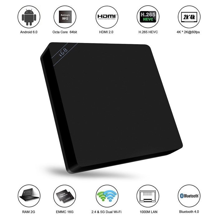 Docooler i68 Smart Android 6.0 TV Box (Amlogic S912 Octa Core 64bit 2GB / 16GB KODI16.1/XBMC VP9 UHD 4K HDMI 1000M...