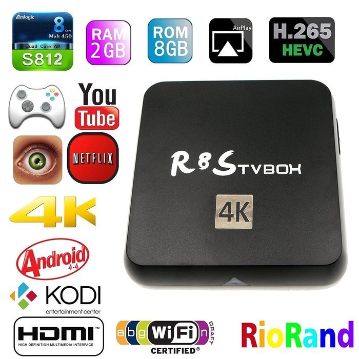 RioRand M8S Amlogic S812 Quad core Cortex A9r4 2GHz	TV media player 2g RAM 8g ROM TV BOX Android4.4 KODI TV BOX