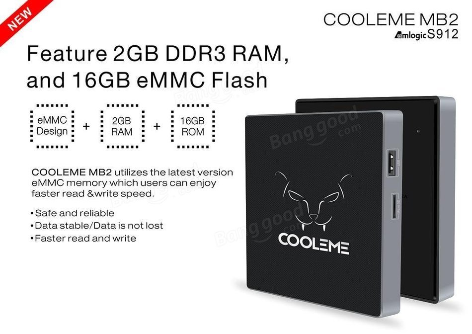 COOLEME MB2 Amlogic S912 Octa Core 2G DDR3 RAM 16G eMMC ROM AC 2.4G + 5.8G WIFI 1000M LAN Bluetooth 4.0 Android... N4