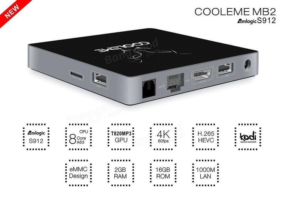 COOLEME MB2 Amlogic S912 Octa Core 2G DDR3 RAM 16G eMMC ROM AC 2.4G + 5.8G WIFI 1000M LAN Bluetooth 4.0 Android... N5