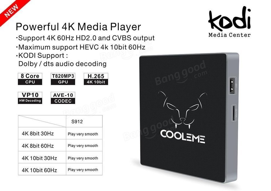 COOLEME MB2 Amlogic S912 Octa Core 2G DDR3 RAM 16G eMMC ROM AC 2.4G + 5.8G WIFI 1000M LAN Bluetooth 4.0 Android... N6