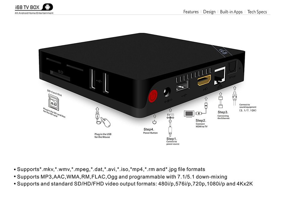 [New Version]GHB Android TV Box Smart TV Box i68 Android 6.0 Amlogic S912 2G/16GB 4K Streaming boxes Octa Core... N4
