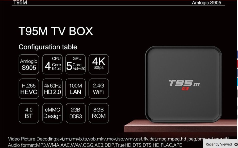 CBL ANDROID TV BOX T95M 5G WiFi Amlogic S905 KODI 16.0 Android 5.1 Quad Core 2GB OF RAM AND 8GB MEMORY 4K media...