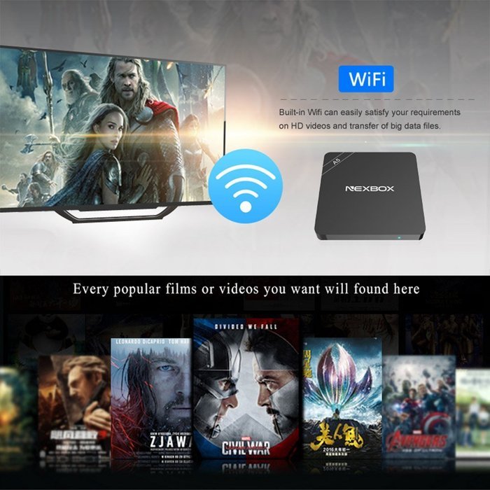 Docooler NEXBOX A5 Smart Android 6.0 TV Box Amlogic S905X Quad Core 64bit 2GB / 16GB KODI16.1 XBMC VP9 UHD 4K... N7
