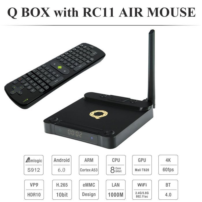 Orask Q-Box Android TV Box Amlogic S912 Octa Core Streaming Media Player 2G+16G Memory Support Dual Band Wifi...