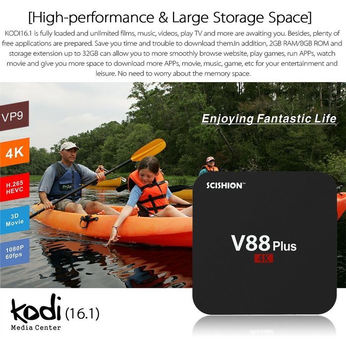 Vipwind V88 Plus Android 5.1 TV Box RK3229 Quad Core KODI 16.1 XBMC UHD 4K HDMI 2G/8G WiFi AirPlay Miracast HD... N8