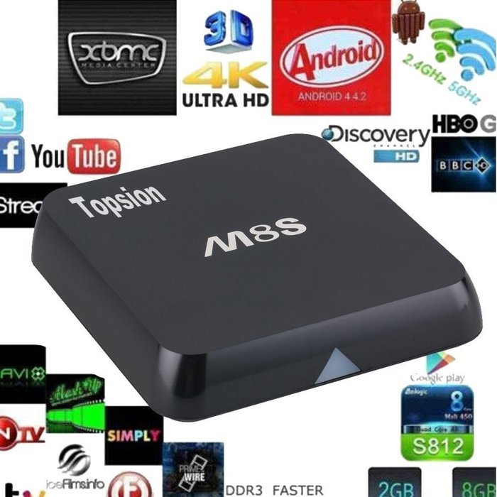 Tops M8S Android 4.4 TV Box Amlogic S812 Quad Core 4k Output 2GB/8GB Flash Streaming Media (M8S+keyboard)