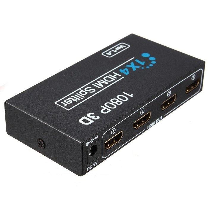 1 In 4 OUT HD 1080P 3D 1.4 HDMI Splitter Duplicator Amplifier Switch AC Adapter N2