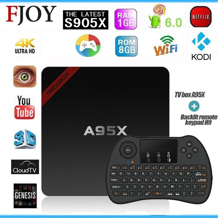 NEXBOX A95X + Black Keyboard Set 1G/8G S905X Mini Android 6.0 TV Box 4K Ultra HD Powered by Amlogic 64Bit Quad...