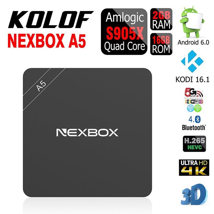 KOLOF NEXBOX A5 Amlogic S905X TV BOX Andriod 6.0 Quad Core KODI 16.1 2G 16G Streaming Media Player