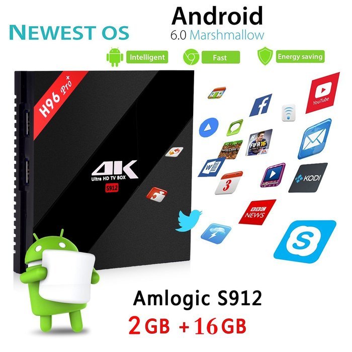 KUAK H96 PRO+ TV BOX Amlogic S912 Android 6.0 Kodi 16.1 octa Core 2GB 16GB Dual WiFi 2.4GHz 5GHz Bluetooth 4.1... N5