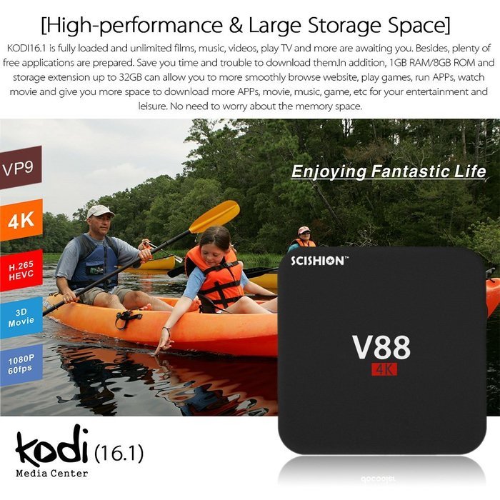 Vipwind V88 Smart Android 5.1 TV Box RK3229 Quad Core KODI 16.1 XBMC 4K 1G RAM 8G EMMC WiFi H.265 Set Top Box... N4