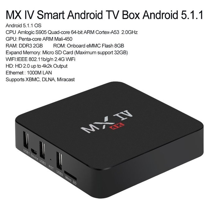 Vipwind MX IV 4K Smart Android TV Box Android5.1 Amlogic S905 Quad-Core XBMC 2G/8G Mini PC WiFi 1000M LAN H.265... N3