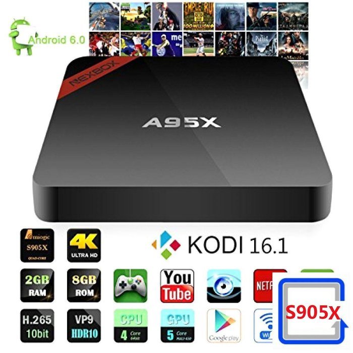 [Newest NEXBOX-A95X]Kobwa Upgraded Andriod 6.0 4K TV BOX Pro Amlogic S905X Cortex A53 2.0GHz 2G/8G KODI 16.1 Pre-installed... N3