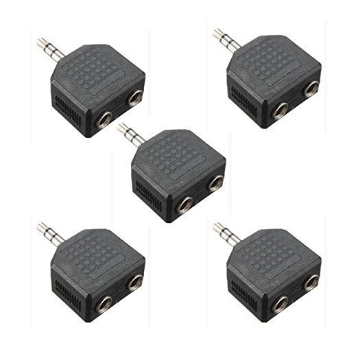 BephaMart 5PCS 3.5mm Aux Stereo Splitter Earphone Headphone 1 to 2 Earbuds Double Plug Adapter