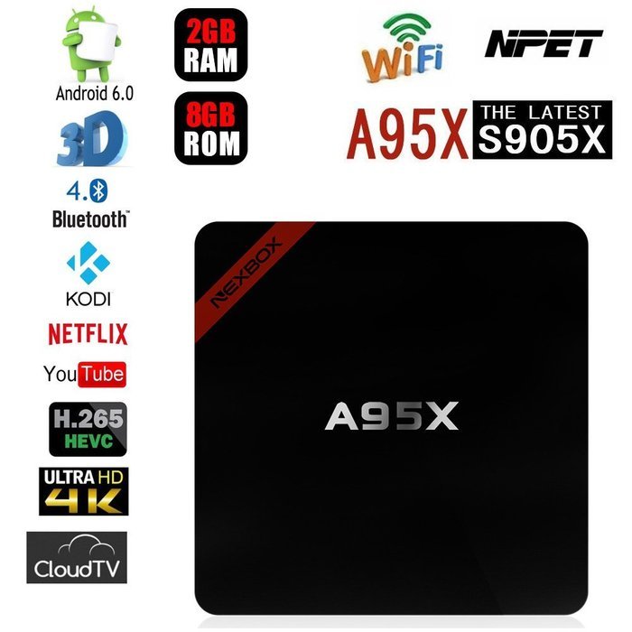 NPET A95X S905X 2GB 8GB Android 6.0 TV Box Support 4K Bluetooth Kodi 16.1 Fully Loaded-Support Ultra-Fast Running...