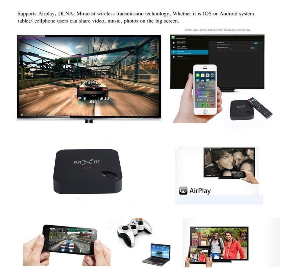 RealVision&reg;MXIII Smart Tv BOX Android Support Airplay Miracast Fly Air Mouse Keyboard Pre-installed Kodi/ Xbmc... N5