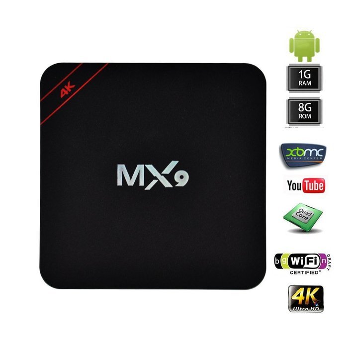 MX9 TV Box, Crazy Box Rock-chips RK3229 Quad Core 1G/8G 4K HDMI HTPC Smart Android TV Box OTT Box PC Streaming...