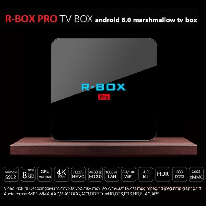 Vipwind R-BOX Pro Android 6.0 TV Box S912 Octa-Core 64bit 2GB /16GB KODI 17.0 VP9 UHD 4K HDMI 2.4G&5G Wi-Fi Miracast... N6
