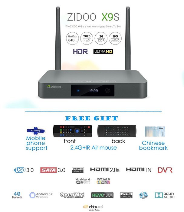 [Free gift] Zidoo X9S Android TV Box Android 6.0 Quad Core 2G/16G Dual Band WIFI 1000Mbps LAN HDR USB3.0 HDMI...